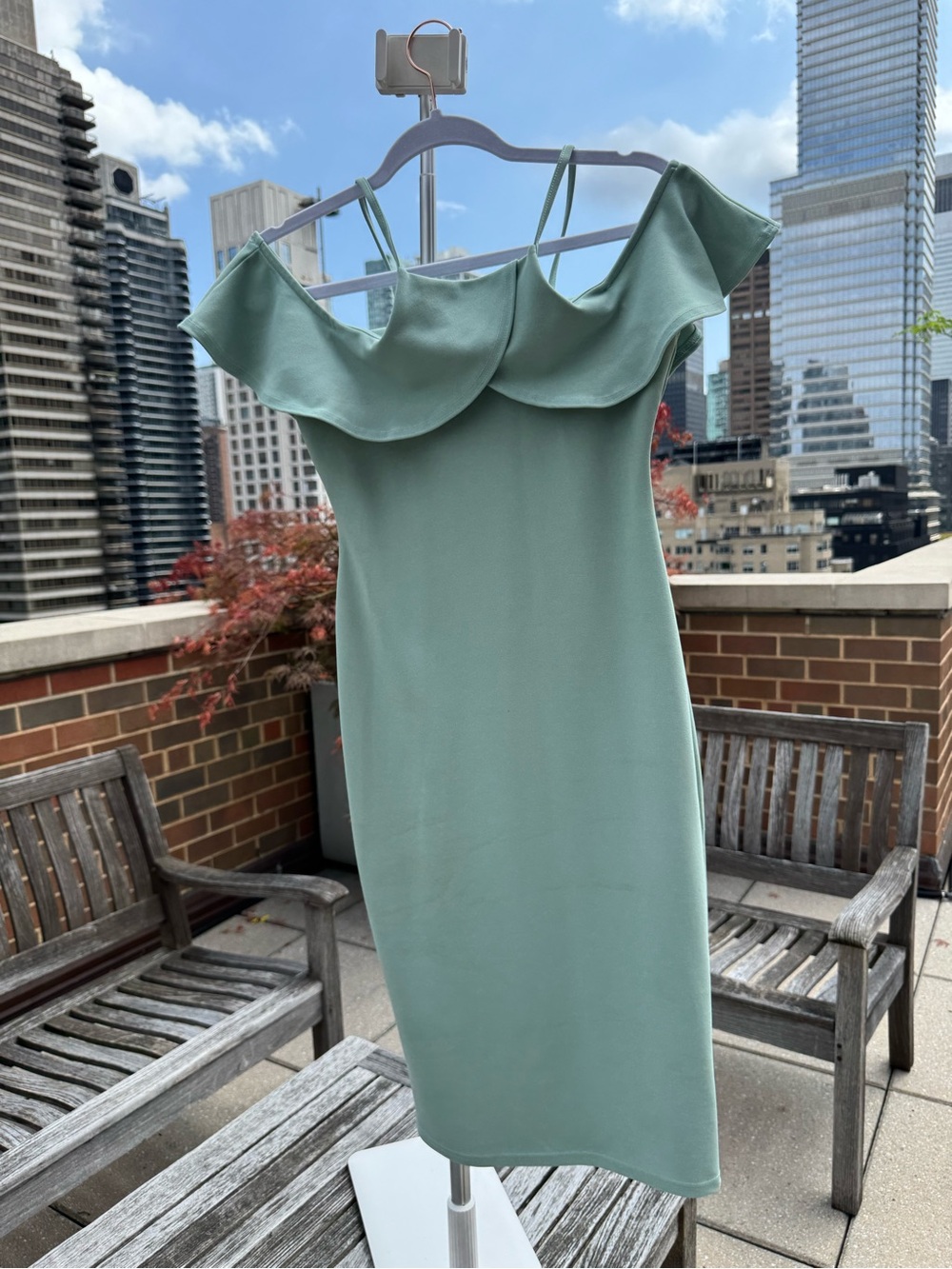 River Island mint tiffany sage green color Off-Shoulder Ruffle Midi Dress